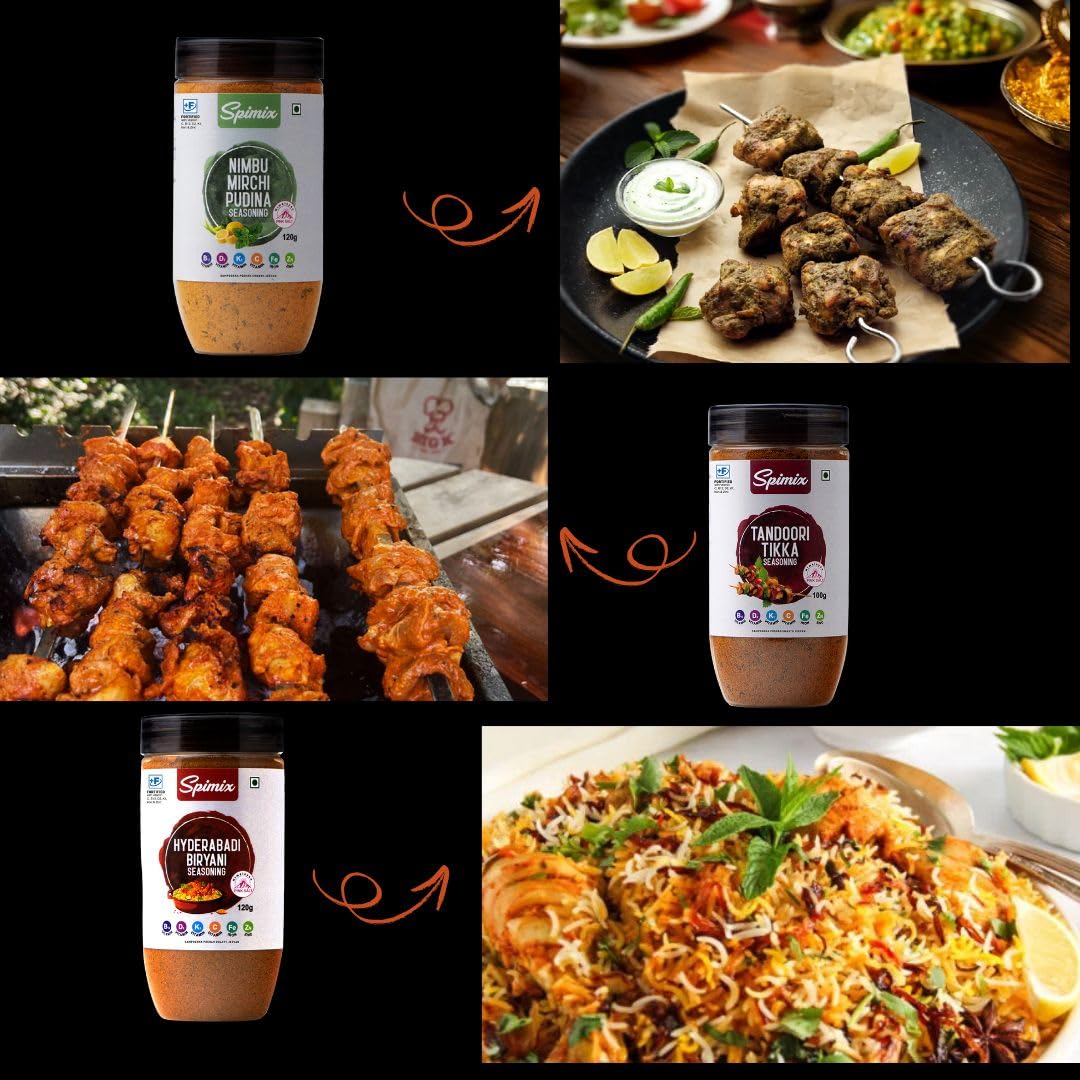 Spimix Indian Feast Combo | Hyderabadi Biryani, Tandoori Tikka & Nimbu Mirch Pudhina Seasoning with vitamins