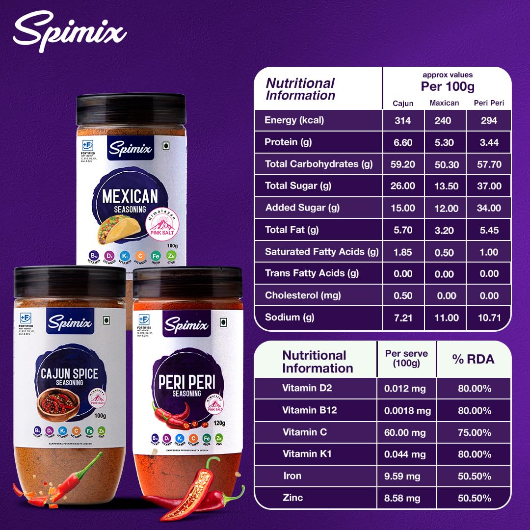 Spimix Bold & Spicy Combo | Cajun, Mexican & Peri Peri Seasoning with Vitamins