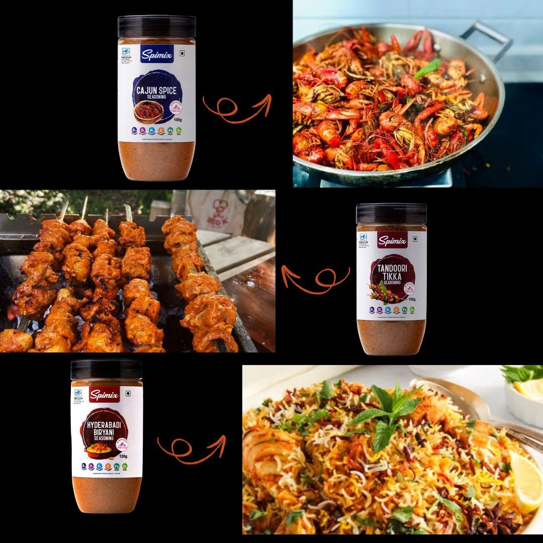 Spimix Desi Favorites Combo | Hyderabadi Biryani, Tandoori Tikka & Cajun Seasoning