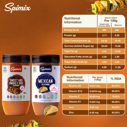 Spimix BBQ Lovers Combo | Sweet Smokey BBQ & Mexican Seasoning with Vitamins