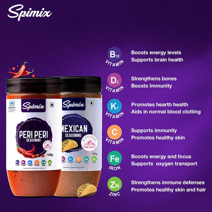 Spimix Snack Attack Duo | Peri Peri & Mexican Seasoning with vitamins